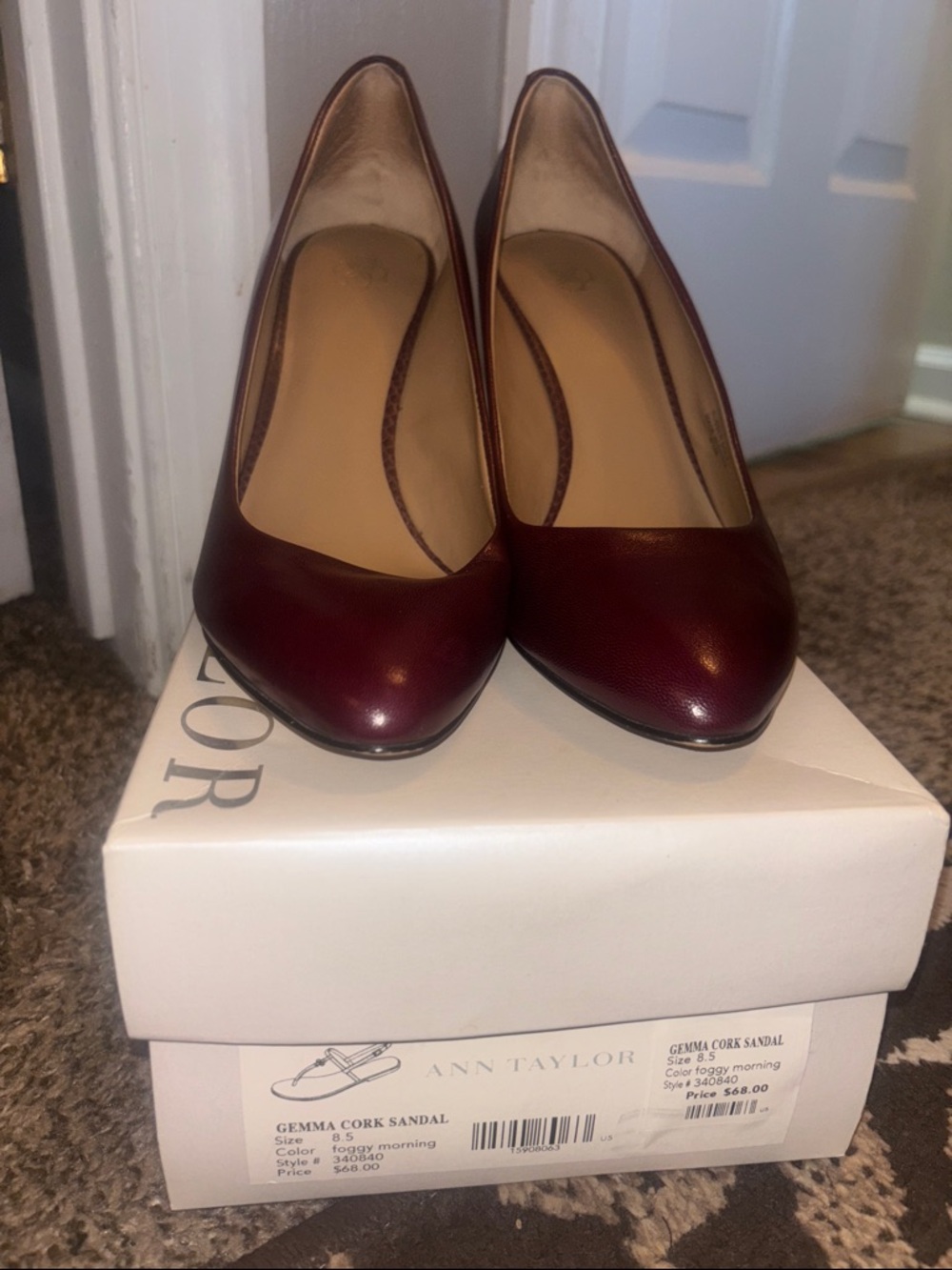 Ann Taylor Burgundy Pointed-Toe Leather Pumps